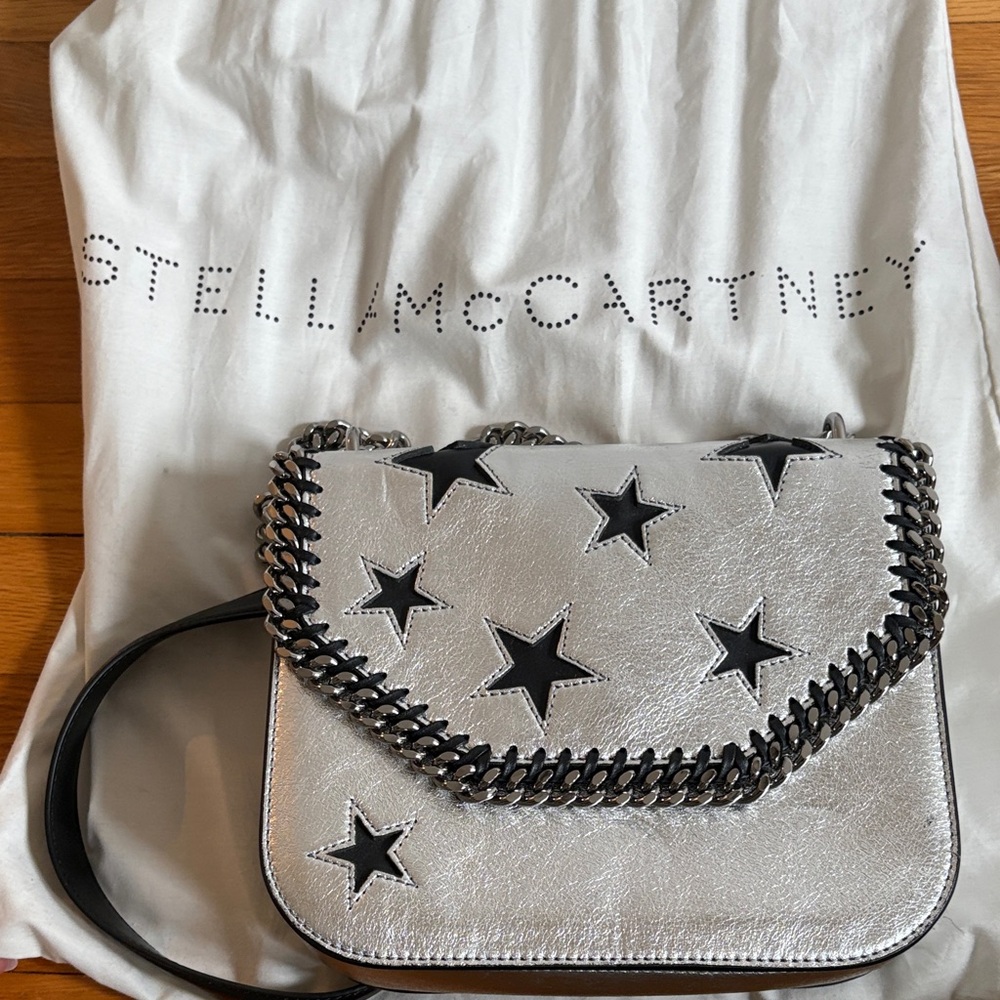 Stella McCartney Falabella Box Cutout Metallic Faux Leather Shoulder Bag